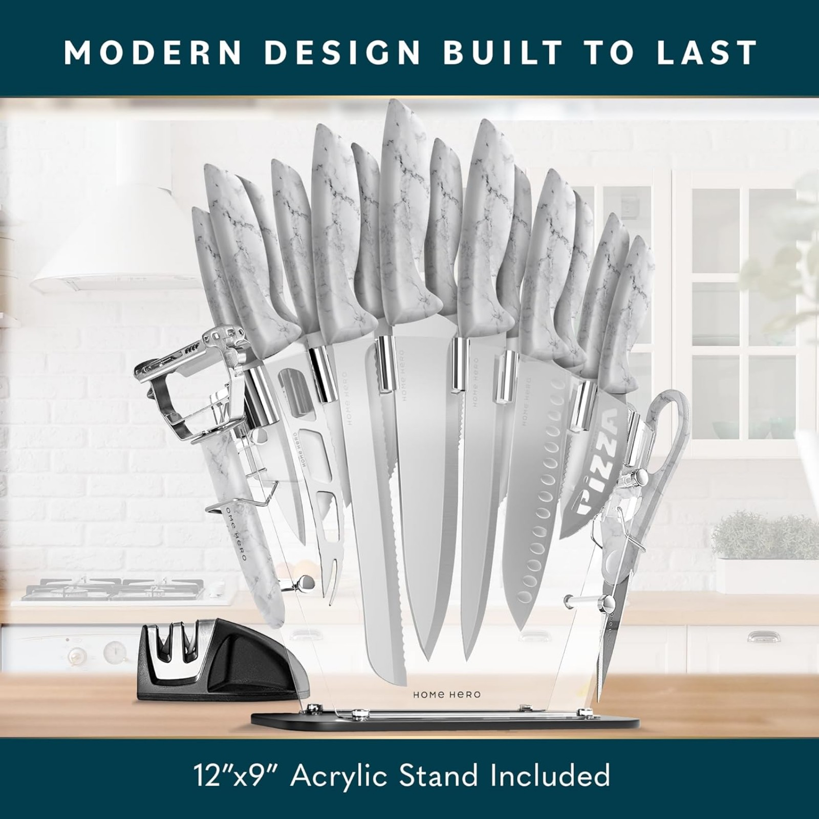 Home Hero 17 pc kitchen knife set with sharpener