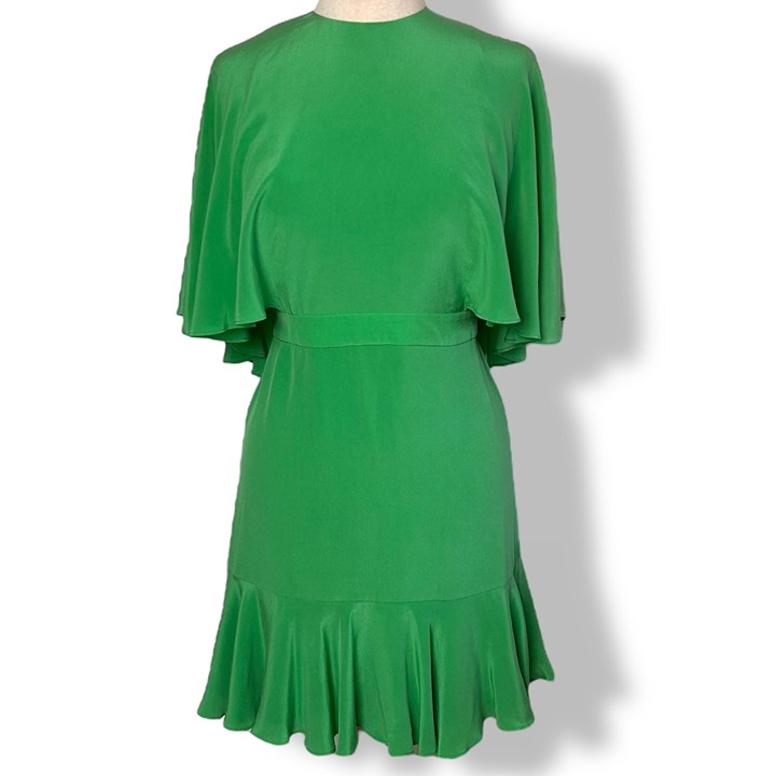 ALEXIS Womens Tensia Dress Green Open Back Flounce Sleeves w/Color Defect Sz XS