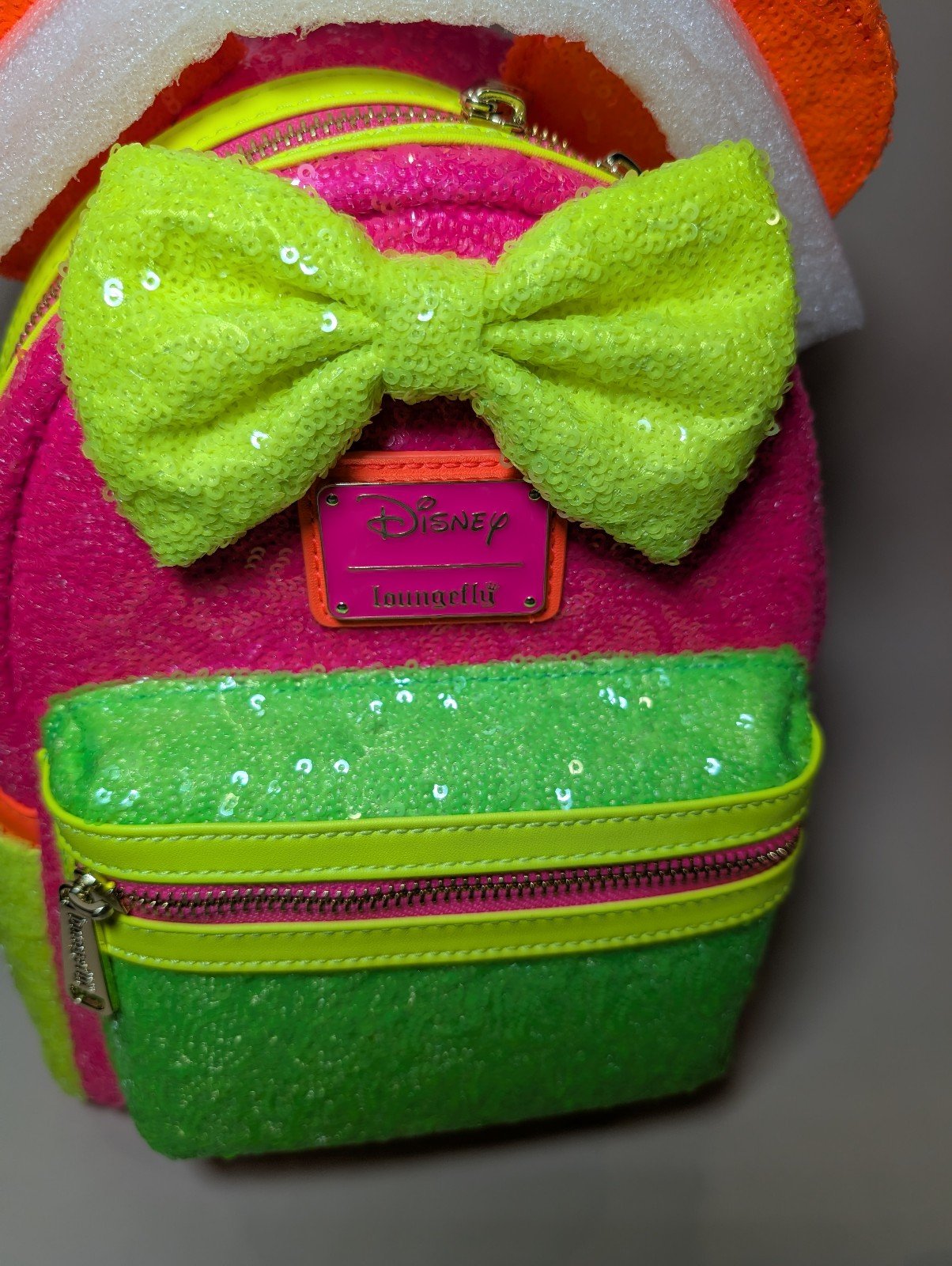 Loungefly Disney Minnie Mouse Exclusive Color Block Neon Sequin Mini Backpack