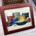 Framed B. Stroman Art Print Antique Wood Buckets Boxes Bowl Primitive