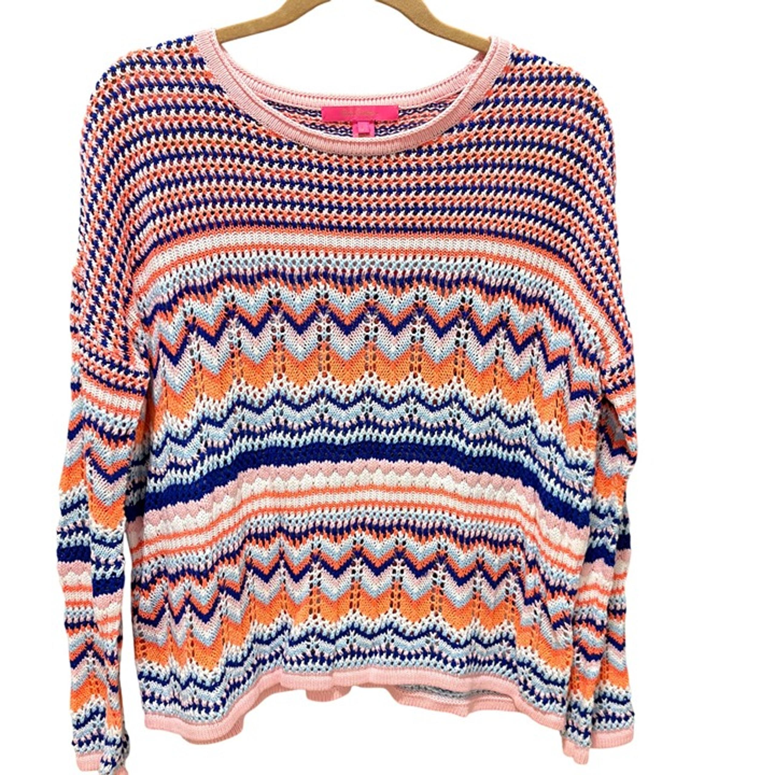 Lilly Pulitzer Womens Multicolor Chevron Knit Sweater L Lightweight Cotton Blend