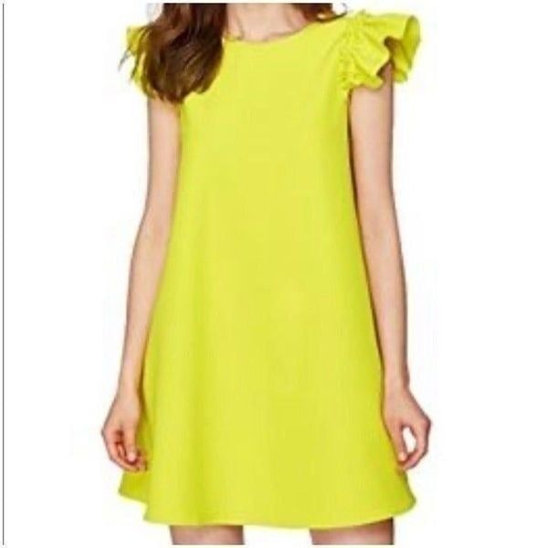 Who What Wear Neon Yellow Frilled Sleeve Shift Dress Size M