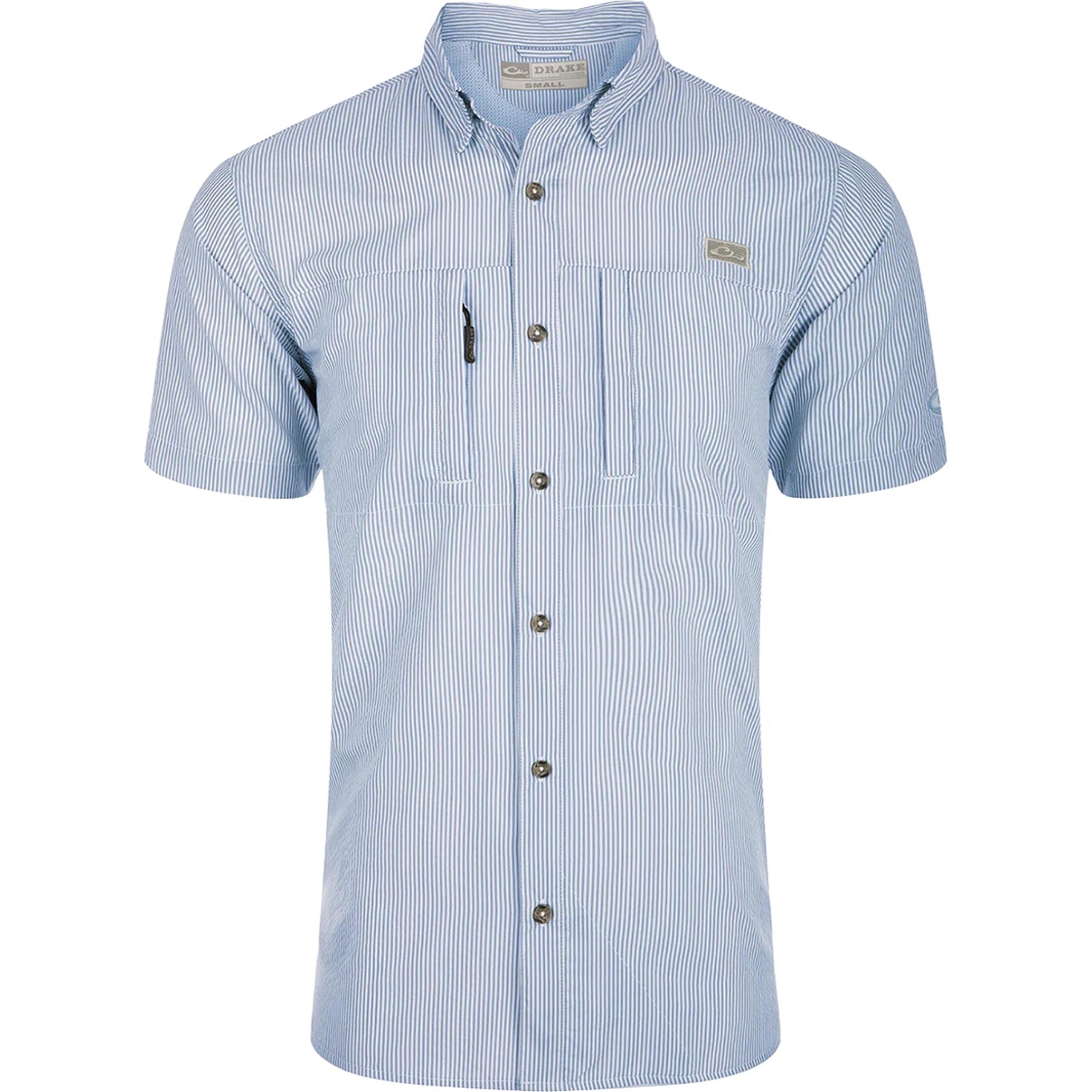 Men’s Drake Classic Seersucker Stripe Button-Down Short Sleeve Shirt