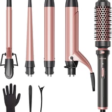 5 in 1 Curling Iron Set with Curling Brush and 4 Interchangeable Ceramic