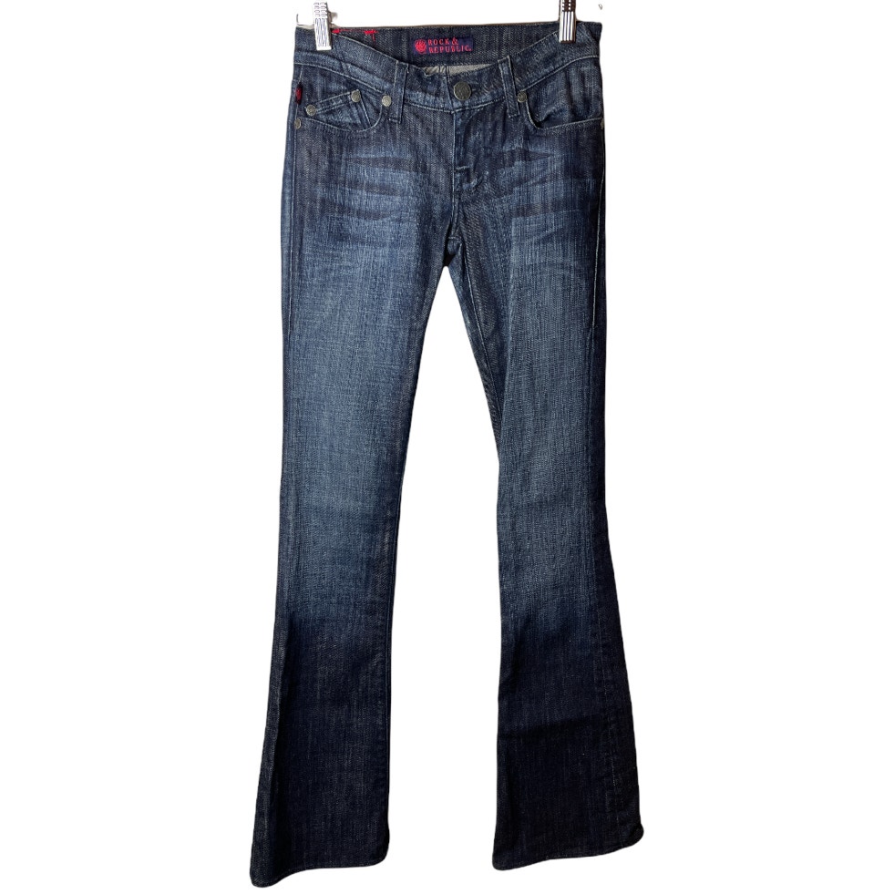 Y2K Rock & Republic Kasandra Dark Blue Denim Bootcut Low Rise Jeans Women's 24