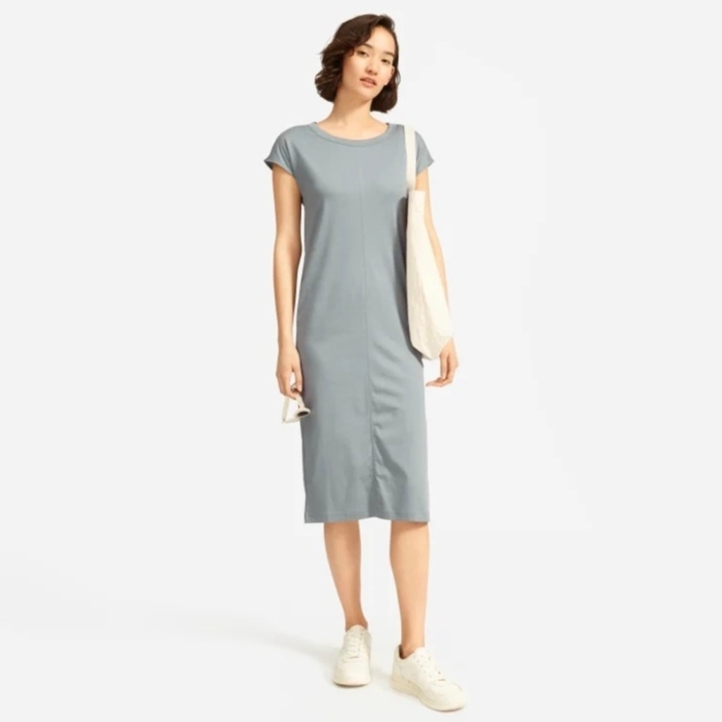 Everlane The Luxe Cotton Side Slit Tee Dress Women's Sz M Faded Sage