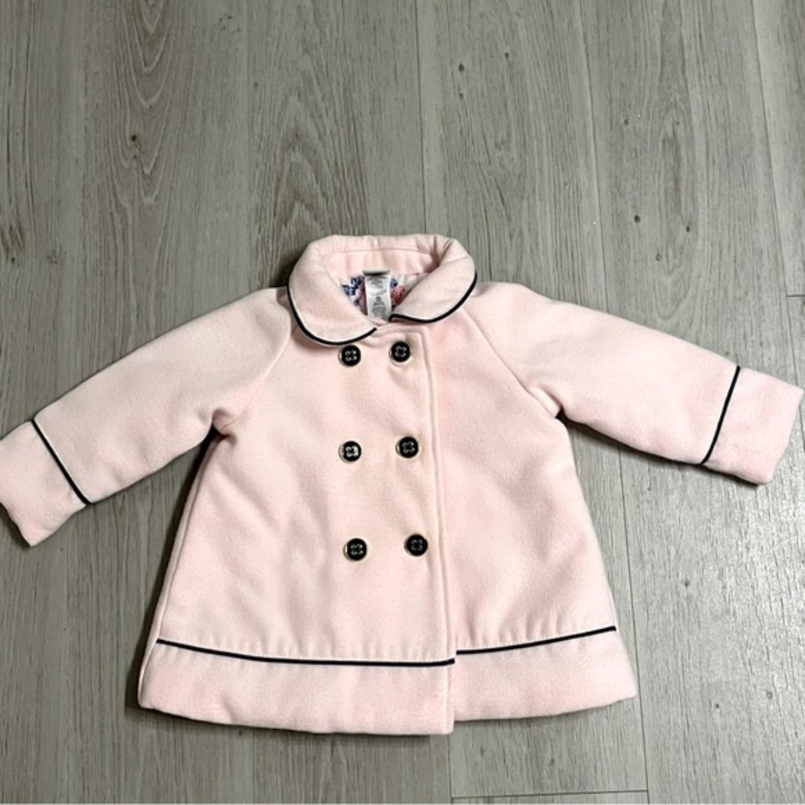 Little Me pink and navy pea coat