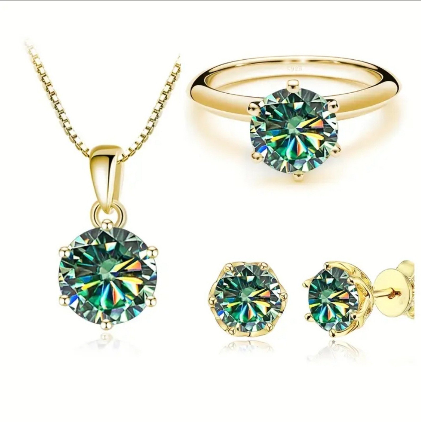 S129 Stunning Genuine 4 Piece Blue-Green Moissanite Set.