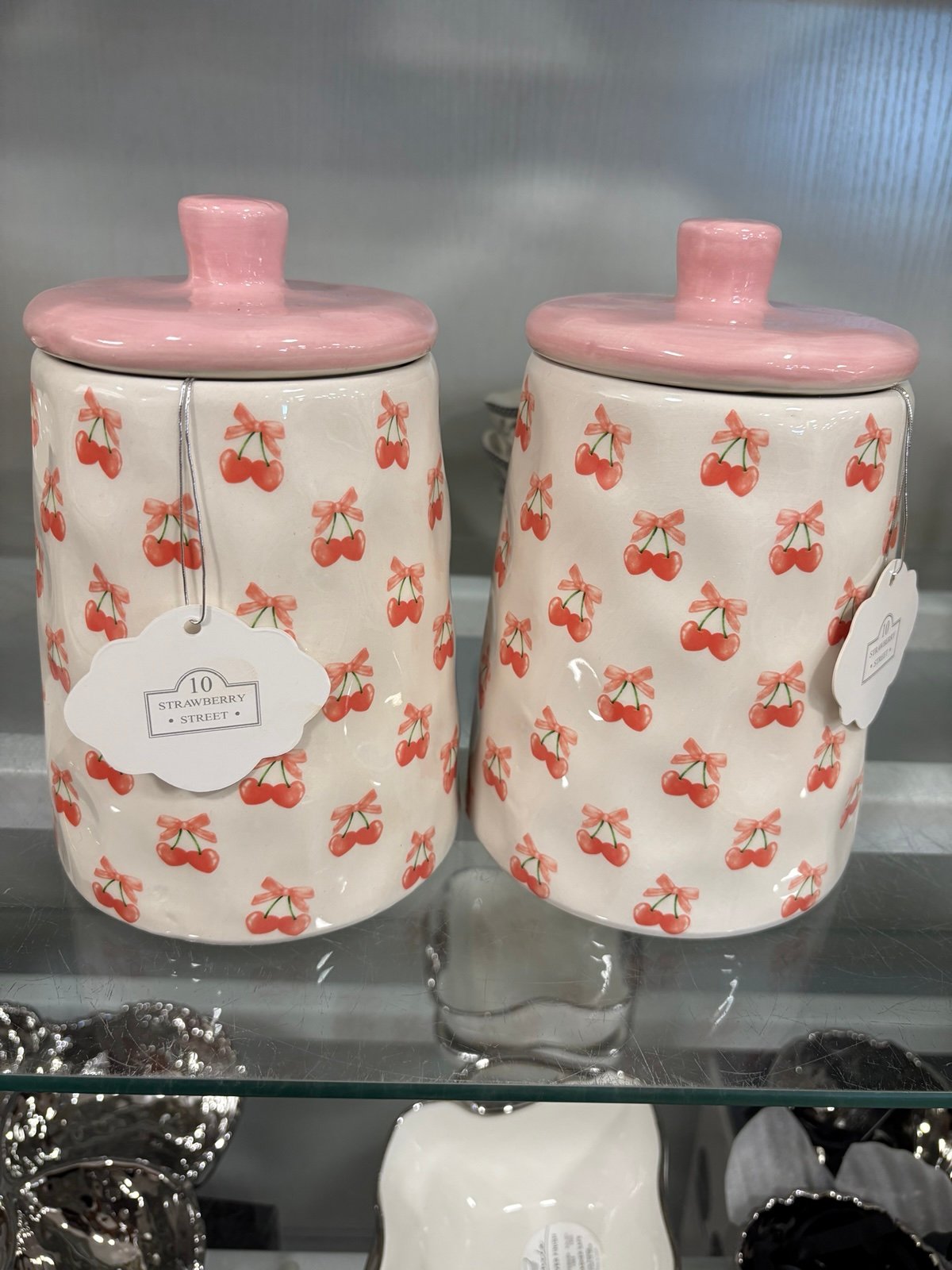 Pink cherry bow jar set