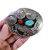 Southwest Silver Plate Turquoise Red Coral Buckle Buffalo Nickels 3” x 2 1/2”