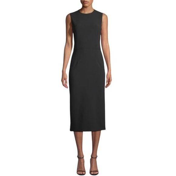 JOSEPH Womens Sabine Cady Stretch Sheath Midi Dress Size 34 US 2 Black Classic