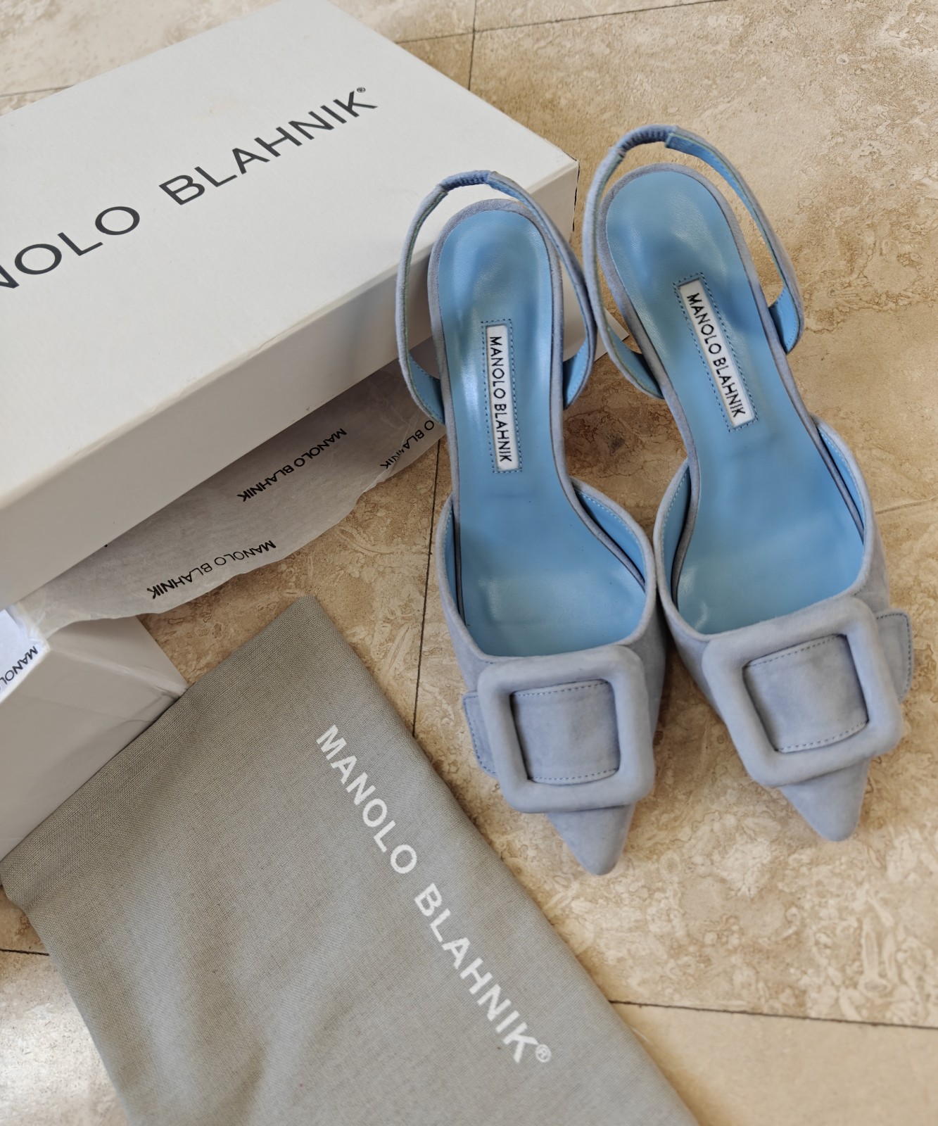 MANOLO BLAHNIK Suede Buckle Halter Pumps size 37
