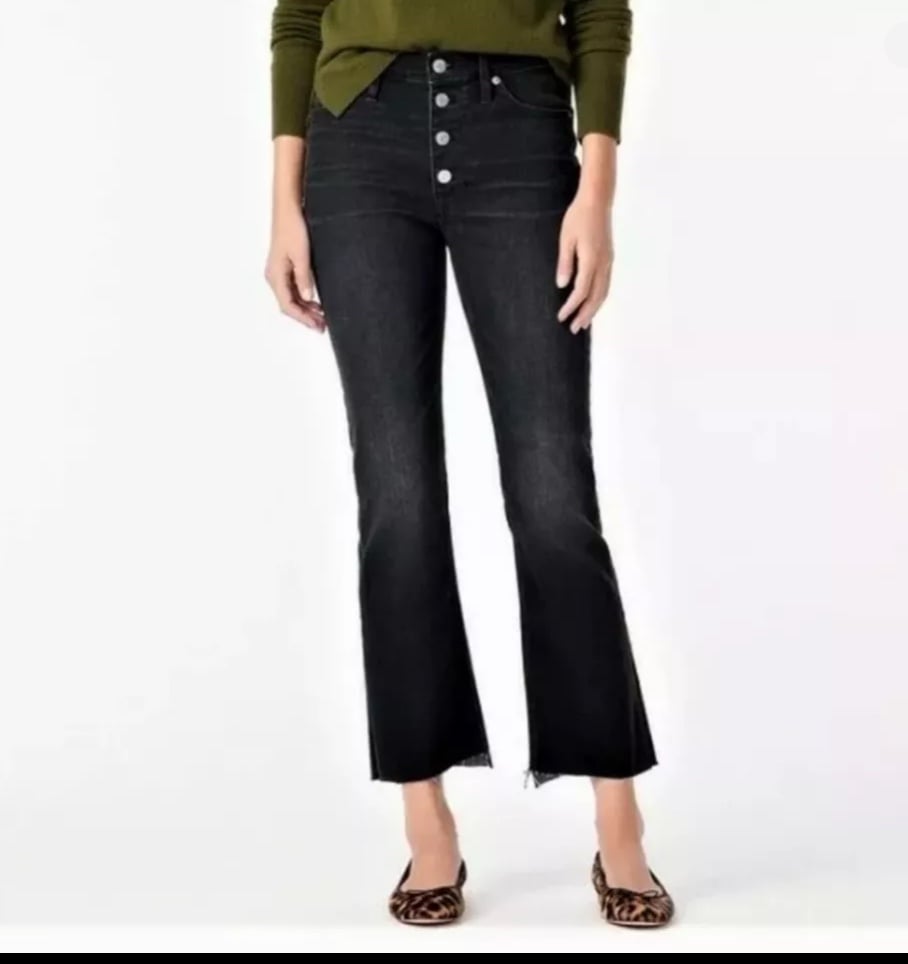 J. CREW Billie Demi Boot Crop Button Fly Jeans J6329 Raw Hem charcoal black 27