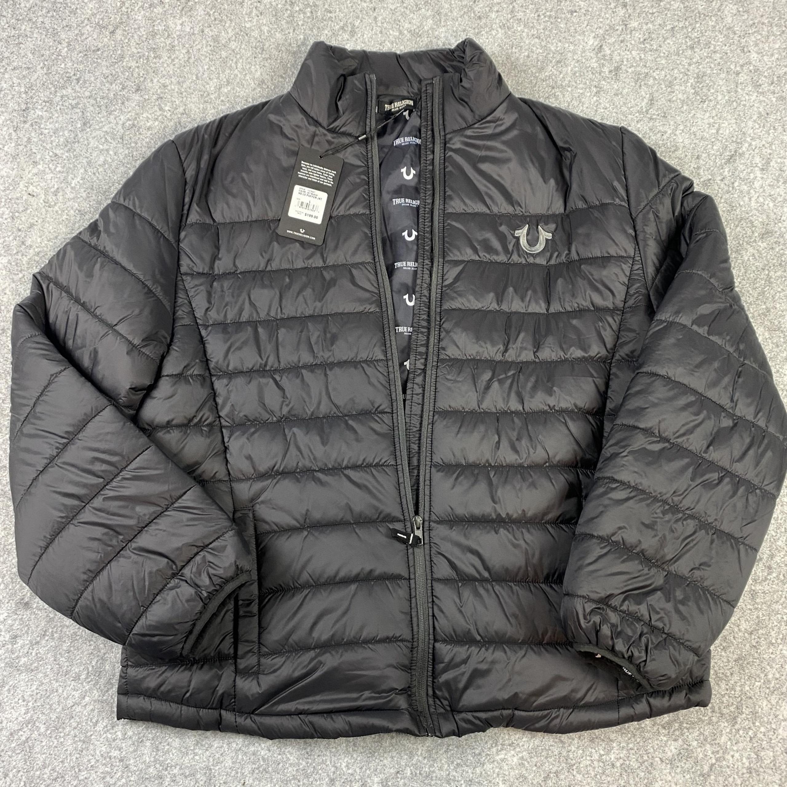 True Religion Jacket Mens Large Black Puffer Insulated Quilted Coat NWT Y2K