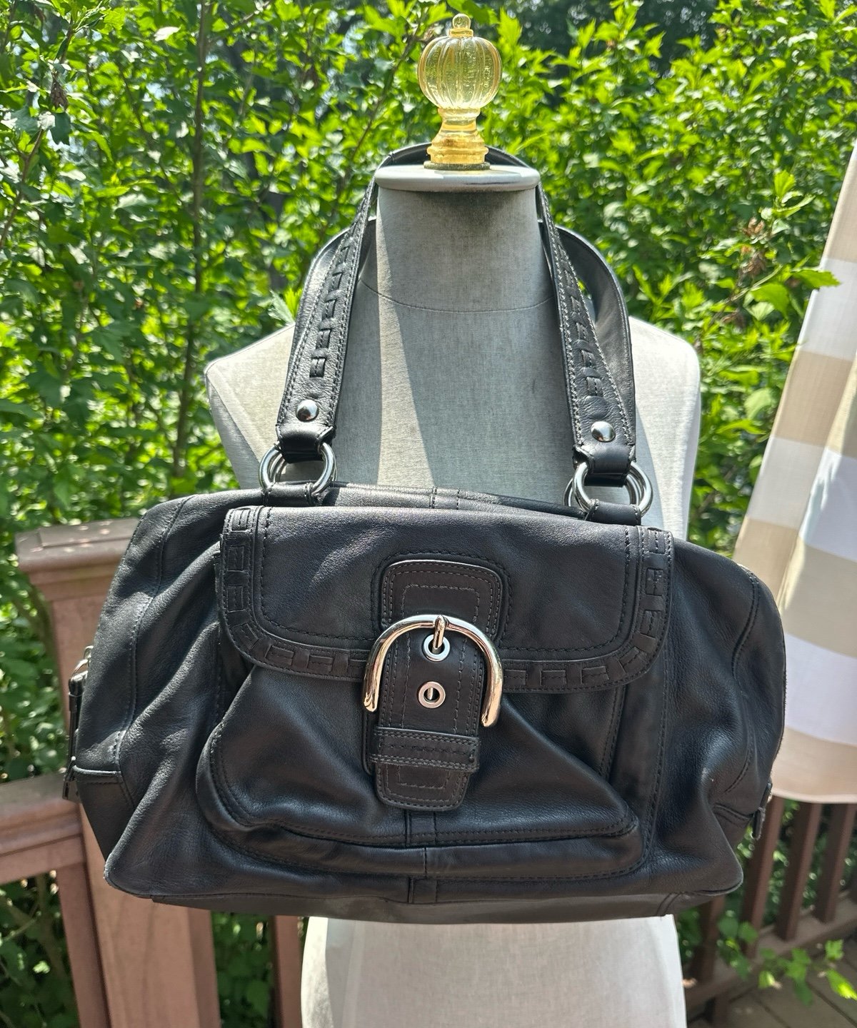 Vintage black leather coach handbag