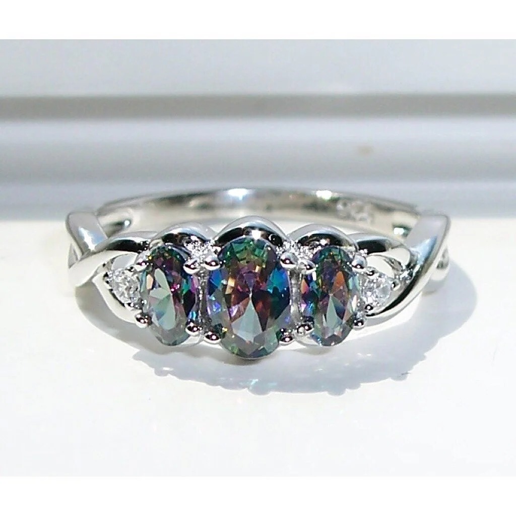 Size 10, 925 STERLING SILVER Mystic Rainbow Topaz Cubic Zirconia Ring