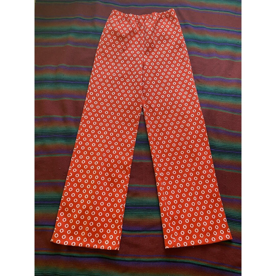 VTG 60’s/70’s Vermillion Slacks! Elastic Waist. Flare/Bells. Rare. 26/30.
