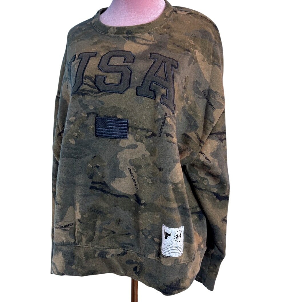 Under Armour Camo x Project Rock Loose Fit Sweatshirt USA Flag BLD.SWT.RSPCT L