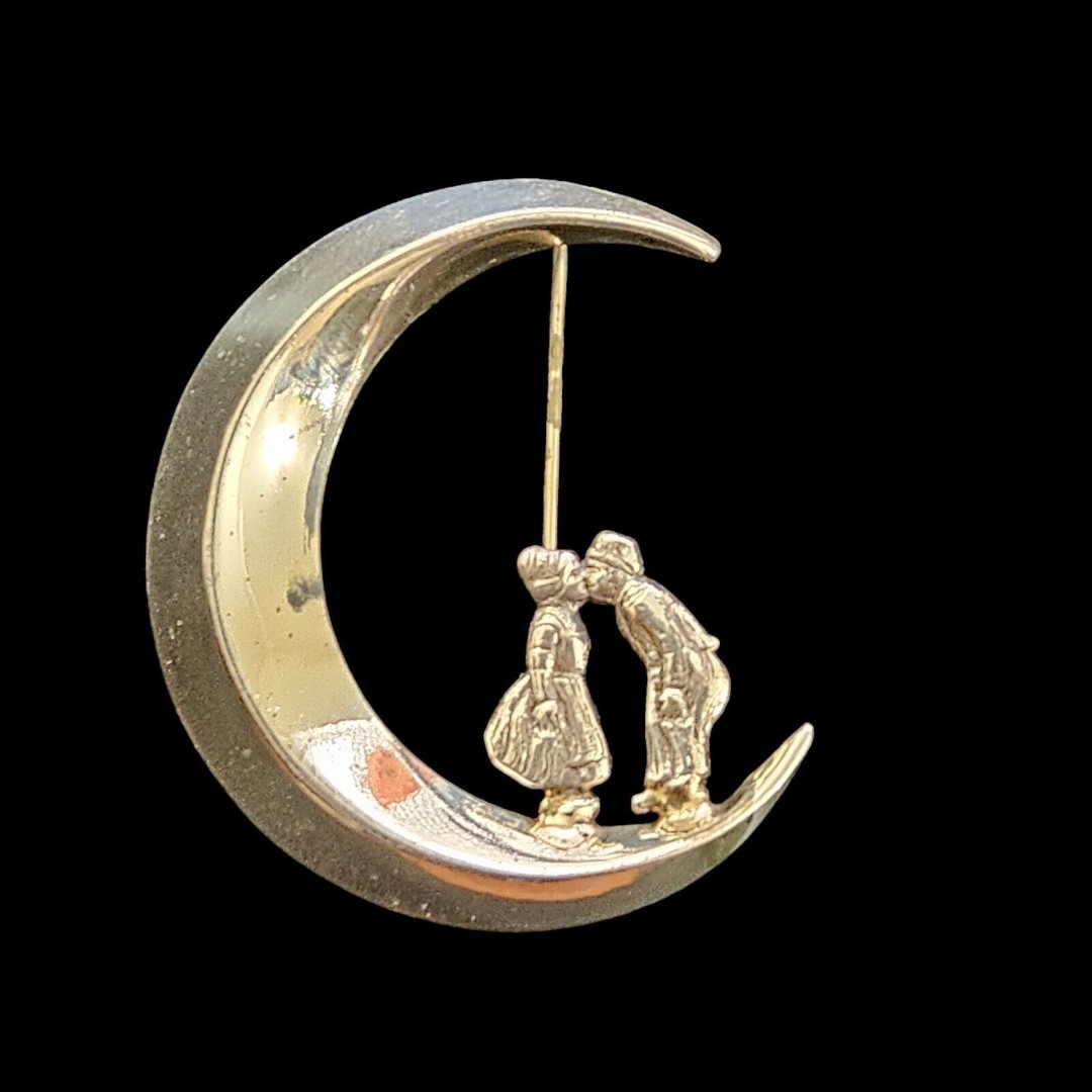 Vintage Swan Lang Sterling Silver Over the Moon Man & Women Brooch 1.75