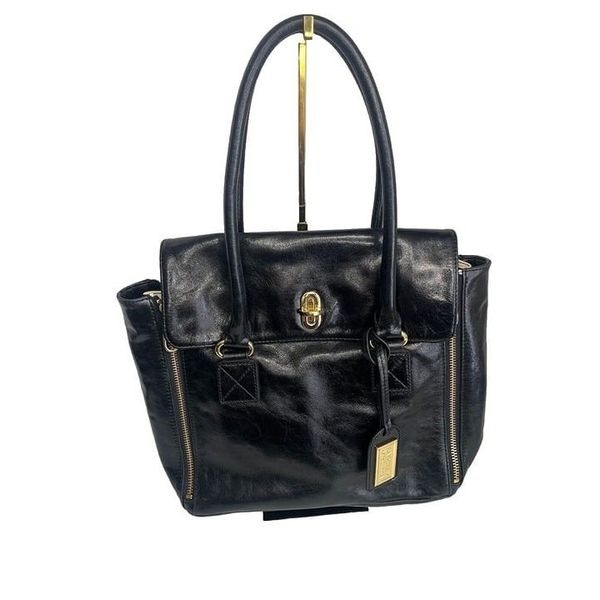 Vintage BADGLEY MISCHKA Large Black & Cream Leather Handbag