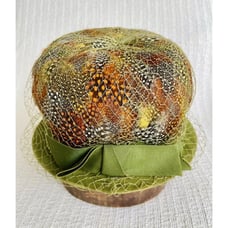 STUNNING VINTAGE VEILED PHEASANT MR. MAC NY FEATHER & VELVET HAT + HAT BOX!