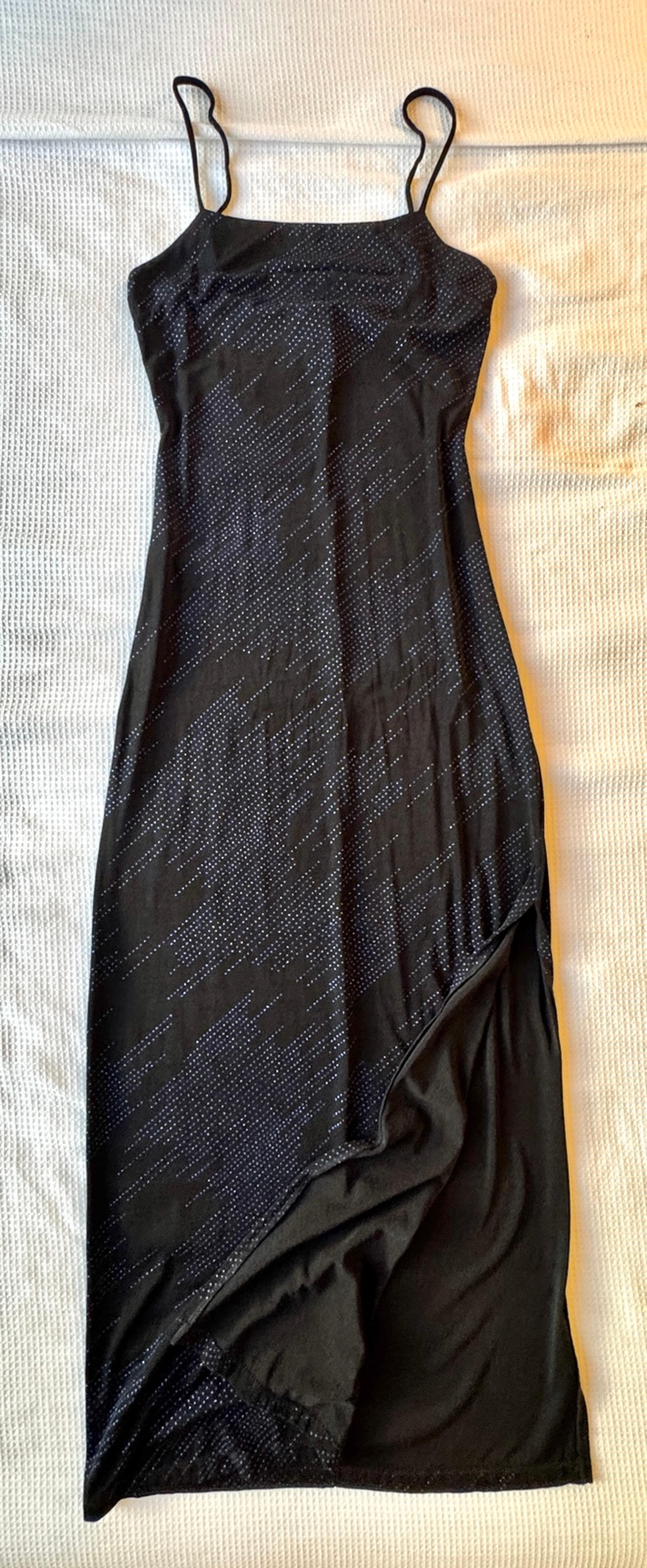Sz S M Vintage 90s Slinky Black Metallic Blue Strap Square Stretch Strappy Nylon