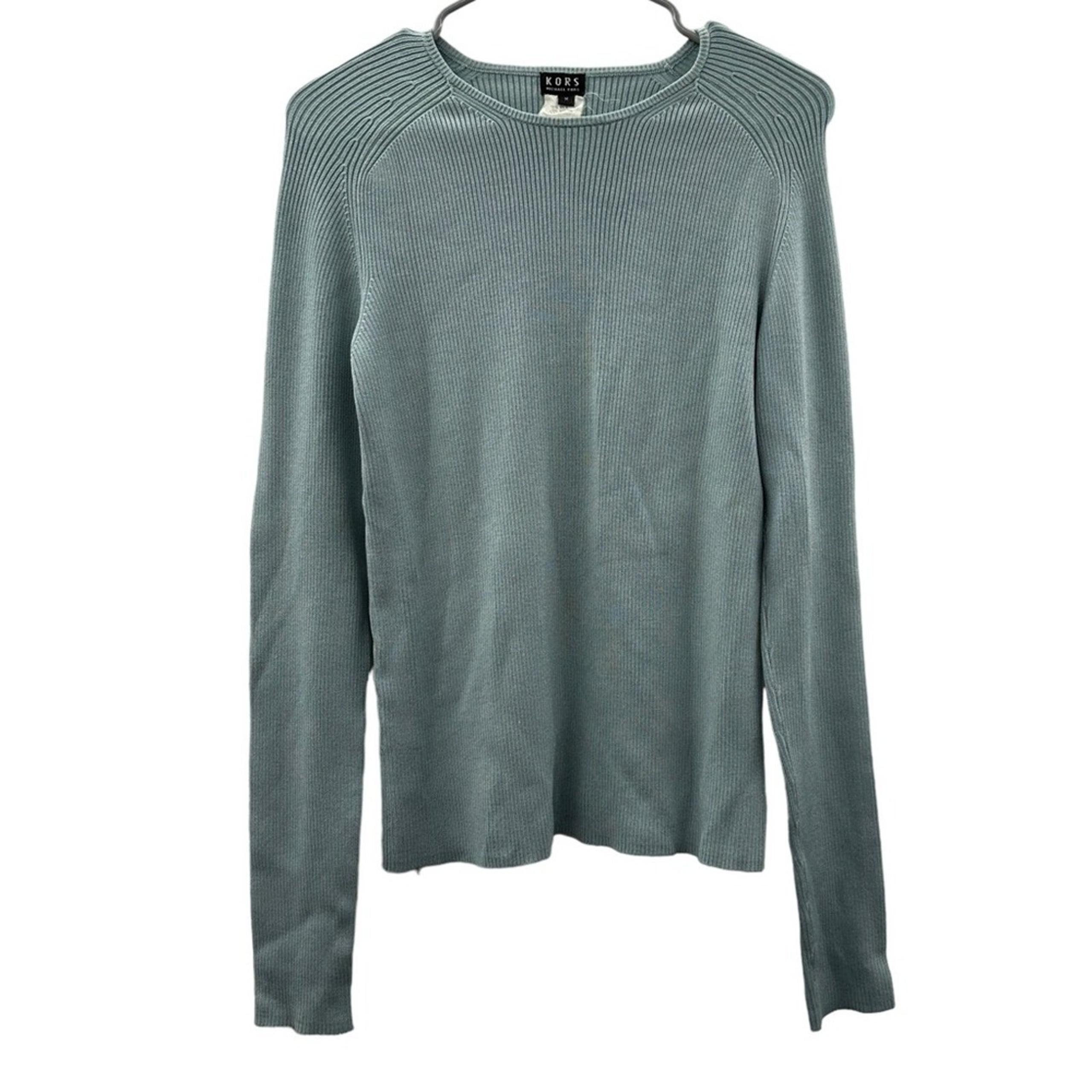 Michael Kors Silk Blend Light Blue Ribbed Long Sleeve Pullover Sweater Sz M
