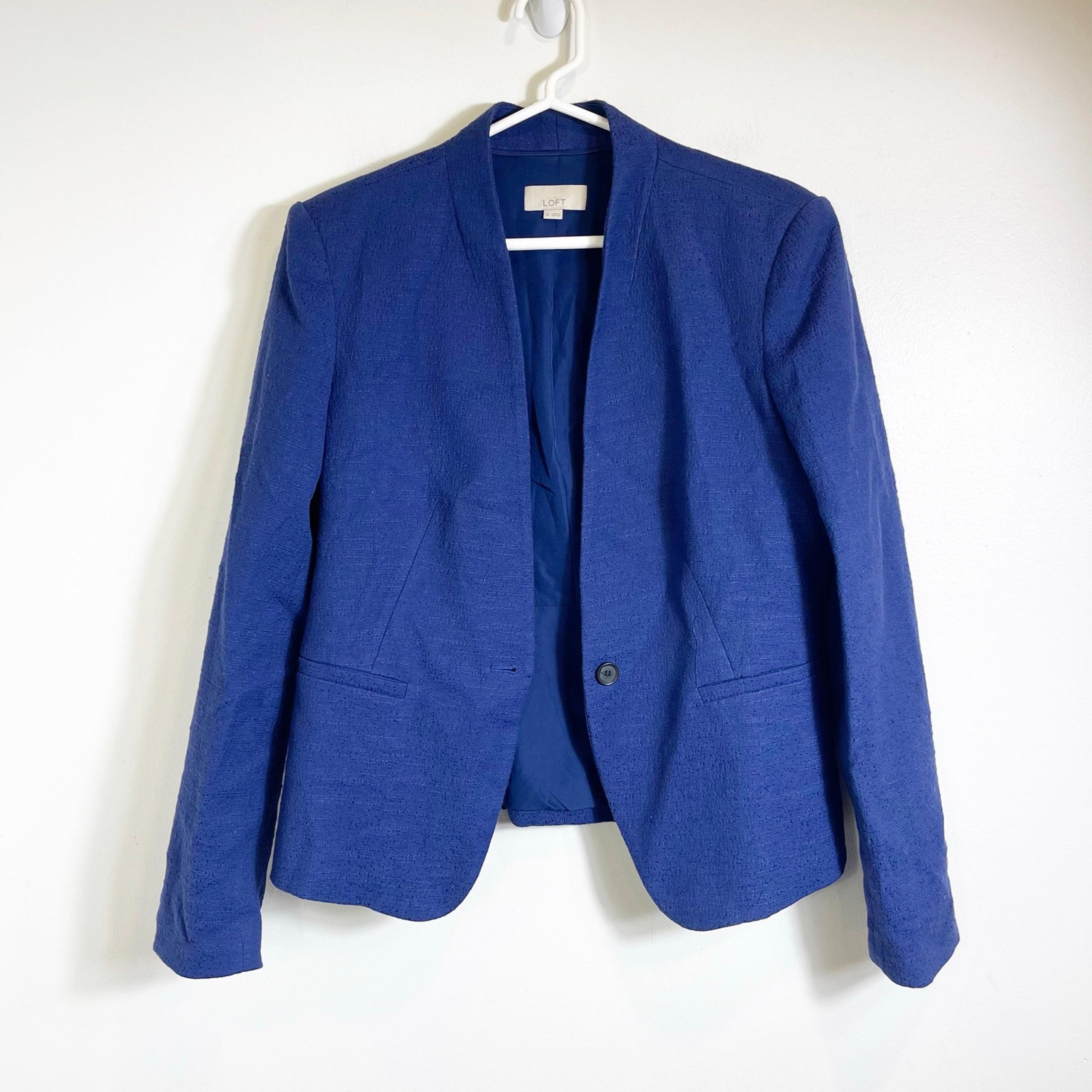 Ann Taylor LOFT Tweed Jacket Blazer Blue One Button Stretch Dark Royal Women’s 6