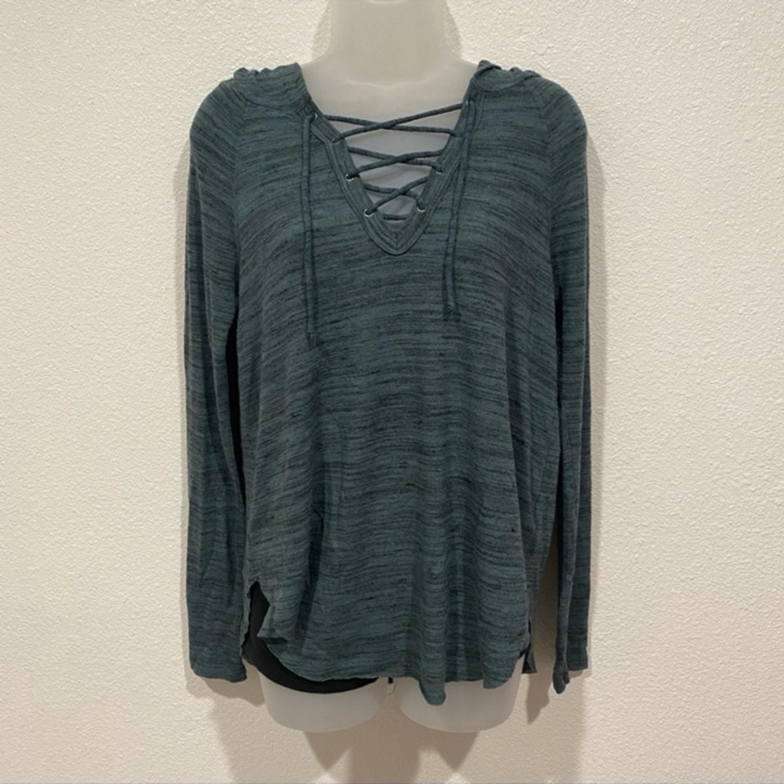 american eagle green lace up caged hooded long sleeve sweater top shirt