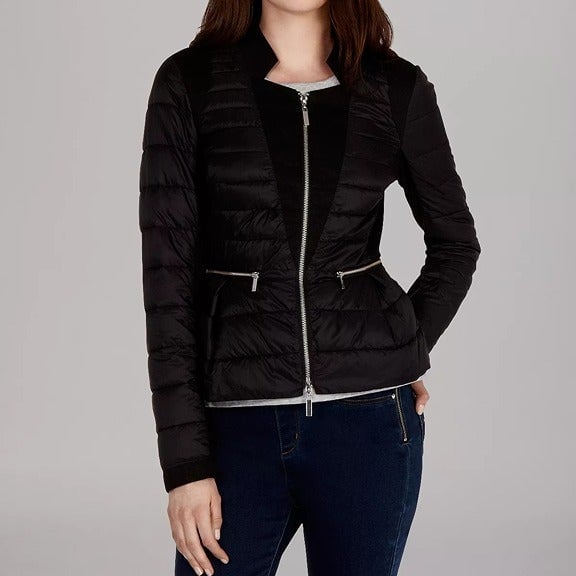 KAREN MILLEN Black Jacket - Lightweight Peplum Puffer Size: US 8