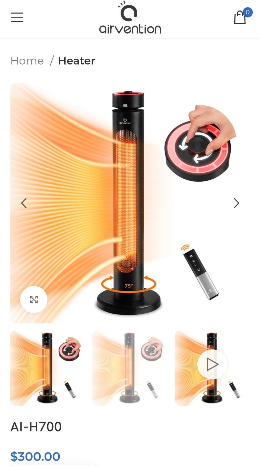 AIRVENTION AI-H700 Outdoor/Indoor Electric Patio Heater 1500W Infrared 8