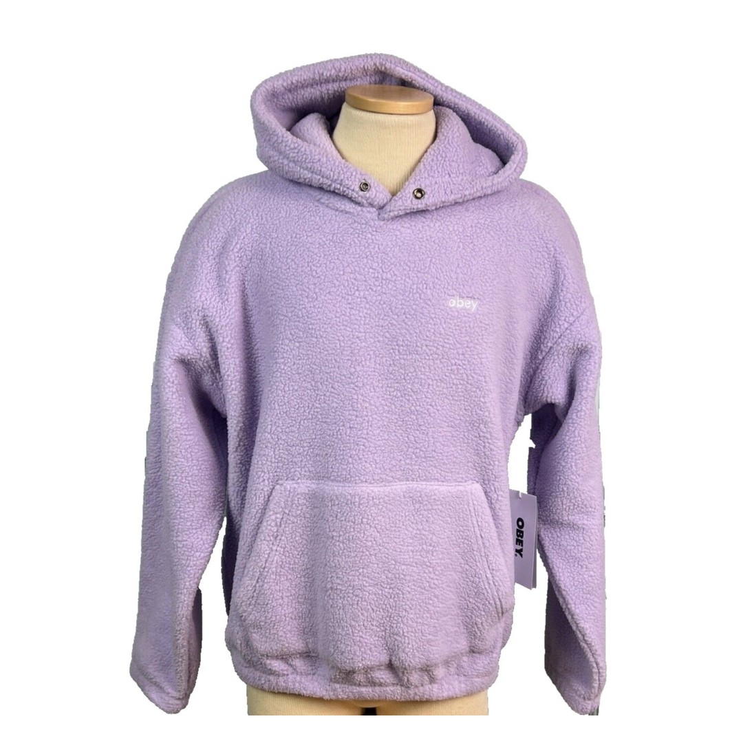 OBEY Bold Polar Fleece Hoodie Kangaroo Pocket Attached Hood Lavender Sz Med