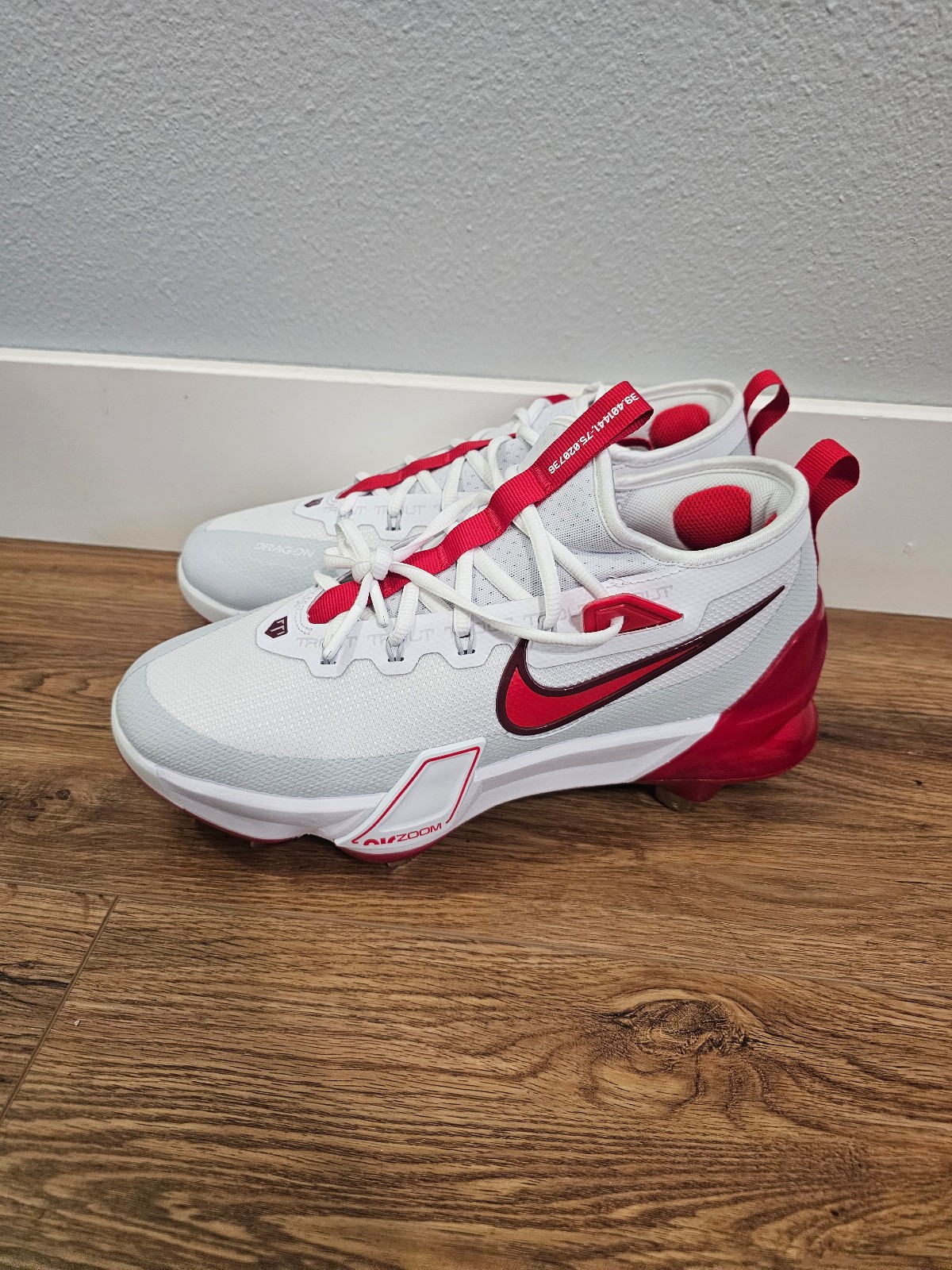 Nike Force Zoom Trout 9 Elite Baseball Metal Cleats White/Red Sz 7.5 FB2906-101