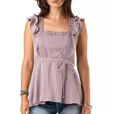 Miss Me Sleeveless Frill Lace Detail Flounce Top Lavender Size S