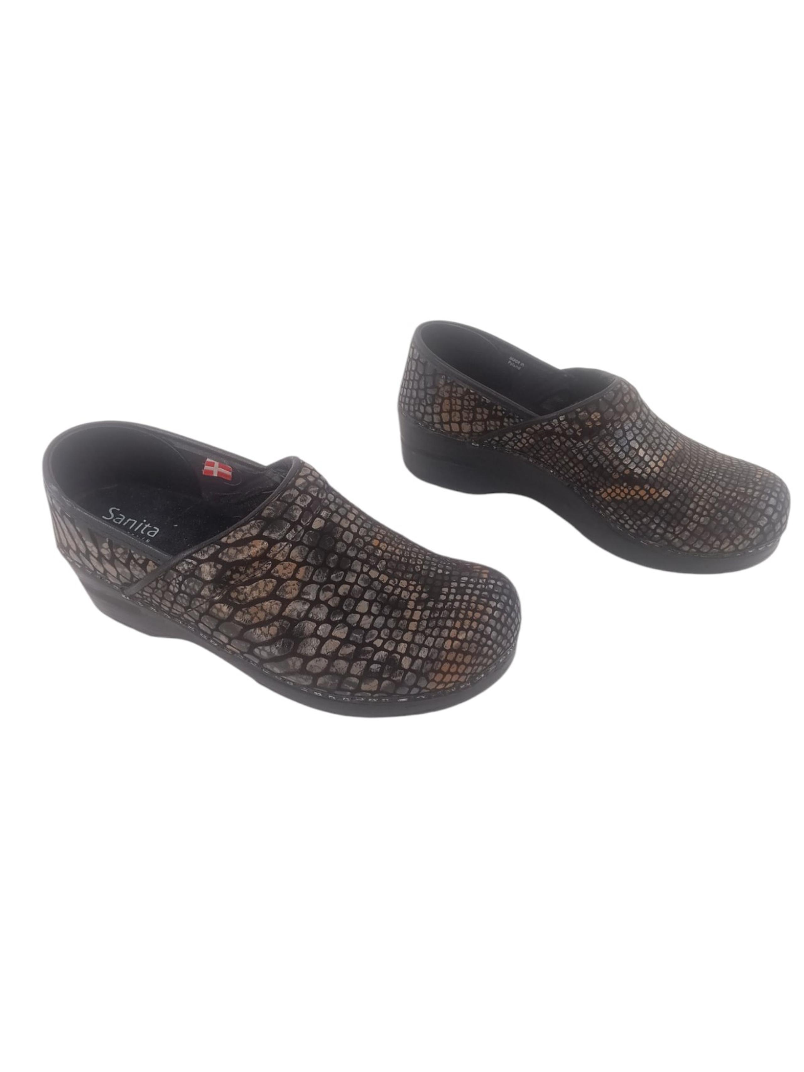 Sanita Women's Clogs Leather Croc Embossed Slip On Size 39 Shoes