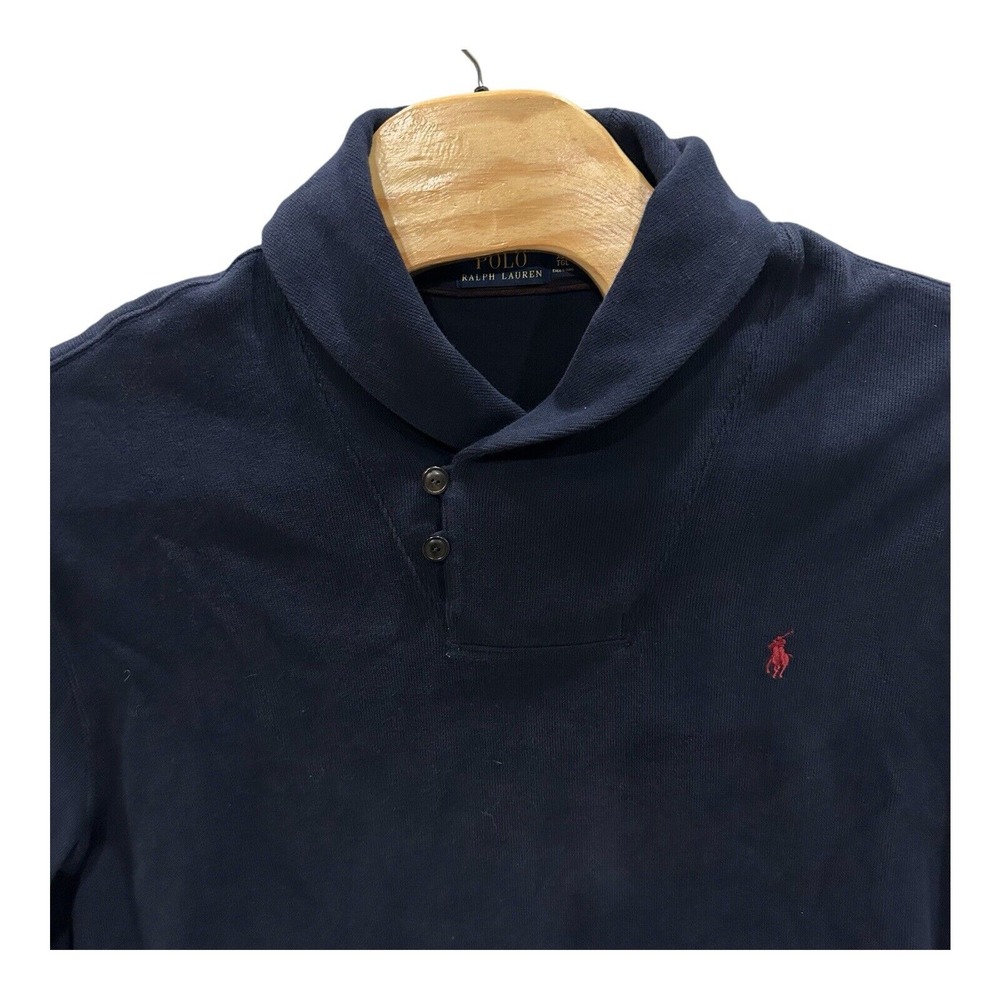 Polo Ralph Lauren Shawl Collar Sweater Navy Blue Mens XLT Pullover Cotton Logo
