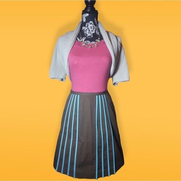 Vintage Jo Ann Smith Womenswear Brown and Turquoise Pleated Skirt NWOT Size 6