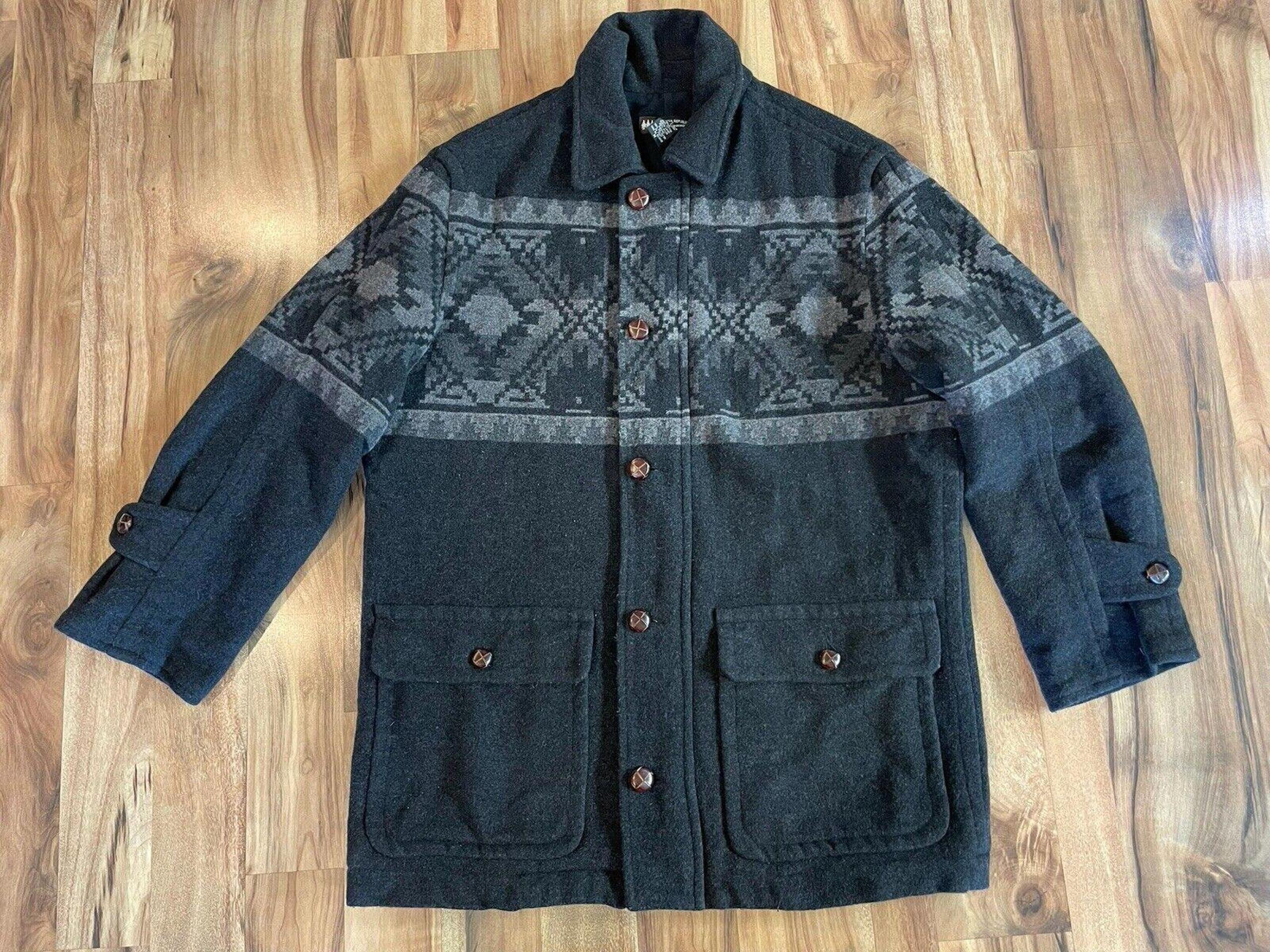 Banana Republic Cabinwear Southwestern Wool Peacoat Short Coat Mens M Black (A2)