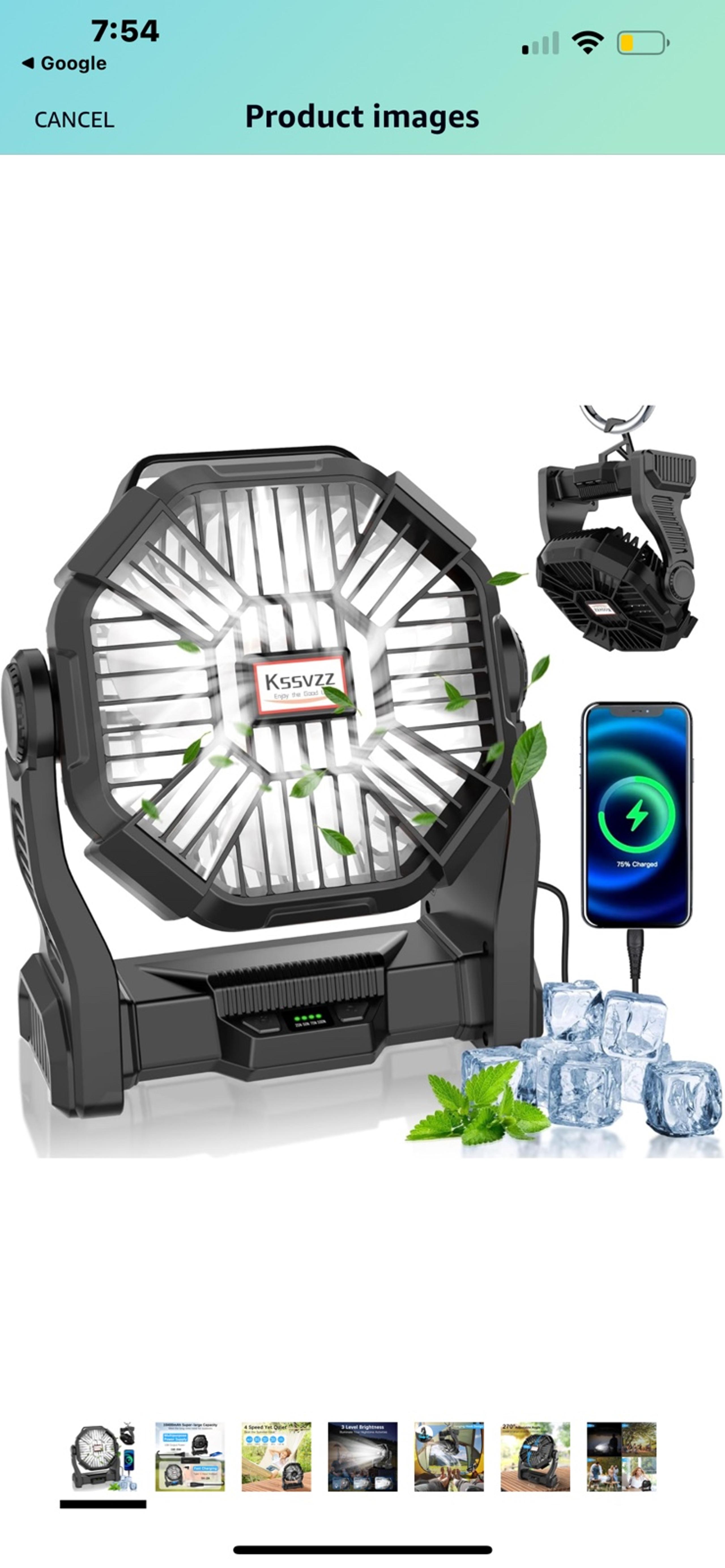 New Portable Camping Fan with LED Lantern - 10400mAh Rechargeable Battery Powere