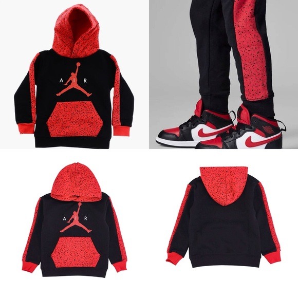 Jordan Air Toddler Boys Speckled 2 Piece Hoodie & Jogger Pants Sz 4T Black & Red