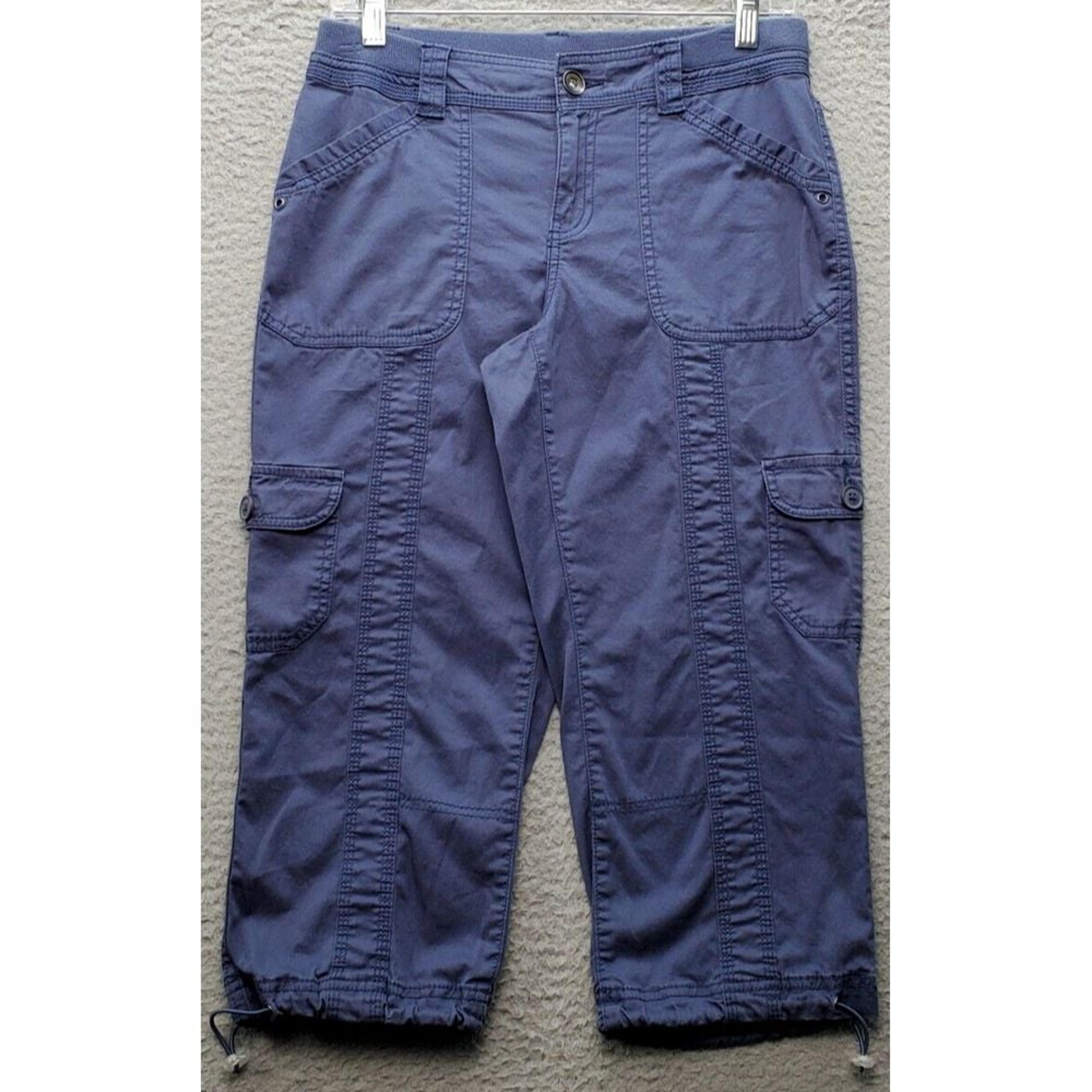 Style&co. Cargo Pants Womens Petite 4 Blue Stretch Beachcomber Drawsstring Ankle