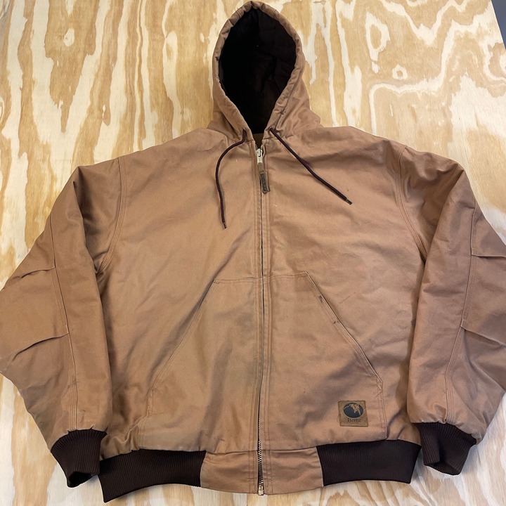 Berne Workwear Jacket Heavyweight Workwear Hooded Jacket Full Zip Brown Tan