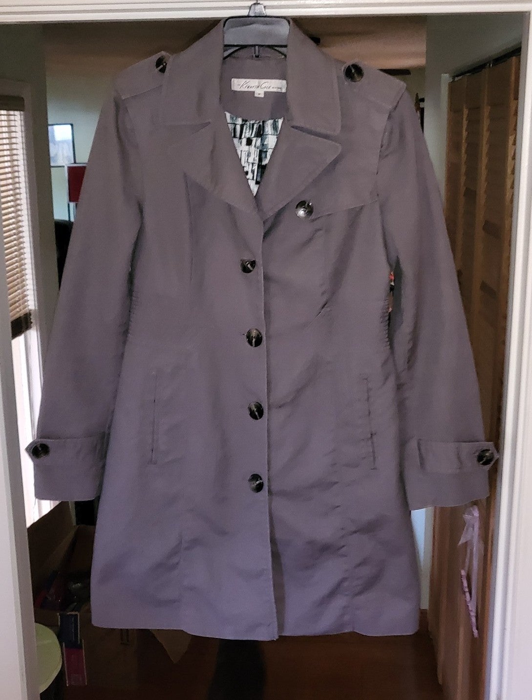 Kenneth Cole New York Classic Gray Trench Coat Womens Size M