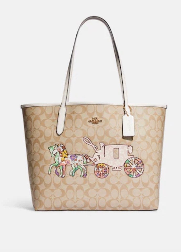 Coach City Tote In Signature Canvas With Horse And Carriage Patchwork Graphic