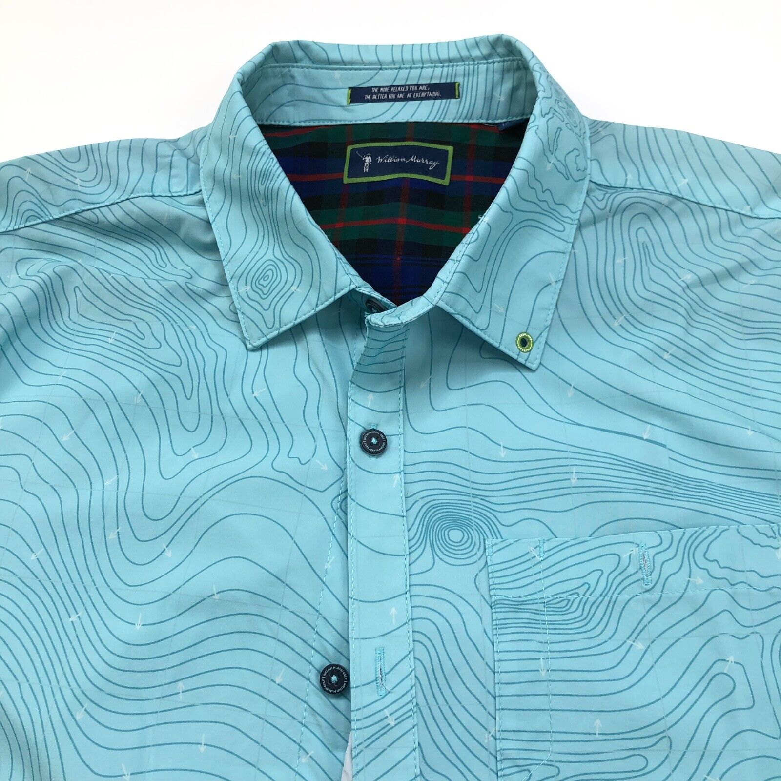 William Murray Large Blue Golf Short Sleeve Geometric Pocket Collared Shirt