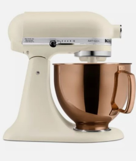 KitchenAid Artisan Series Stand Mixer in Matte Fresh Linen & copper bowl
