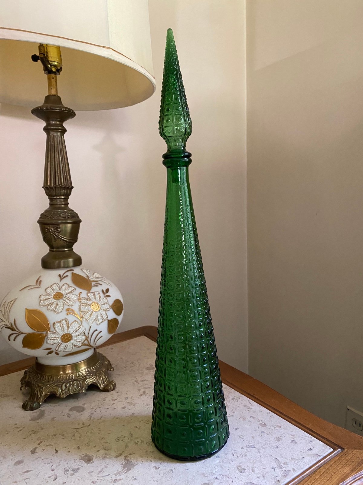 Vintage Empoli GREEN Glass Genie Bottle Decanter