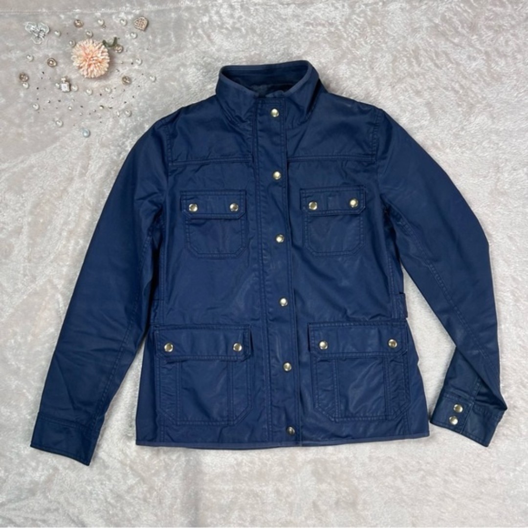 J Crew Boyfriend Utility Jacket Adjustable Waist Full Zip Waxed Cotton Jacket