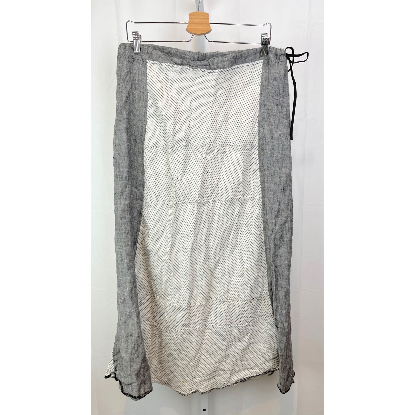 CYNTHIA ASHBY Colorblock Striped Linen Maxi Skirt Drawstring Waist Gray White XS