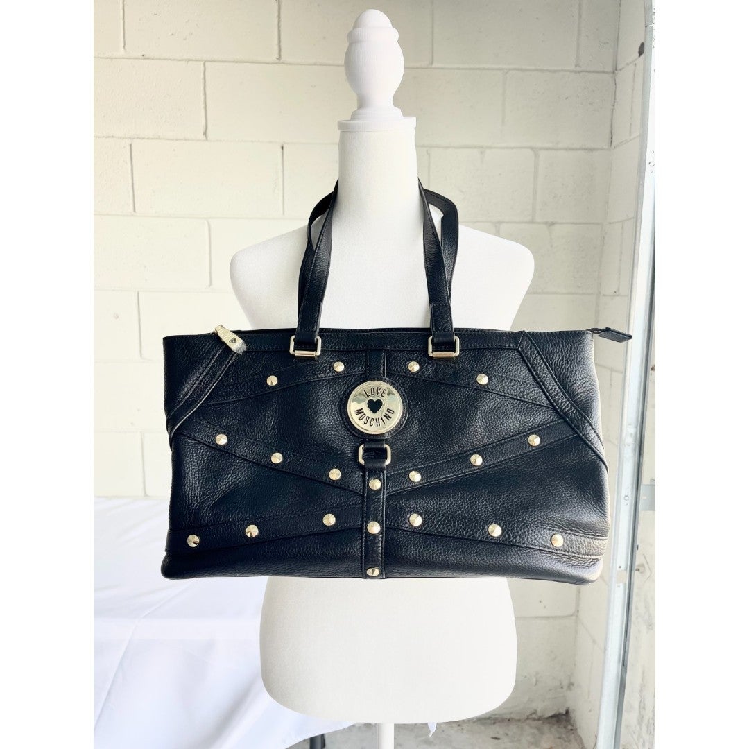 Love Moschino Borsa VIT. Natural Grain Nero Shoulder Bag Stud Leather Black